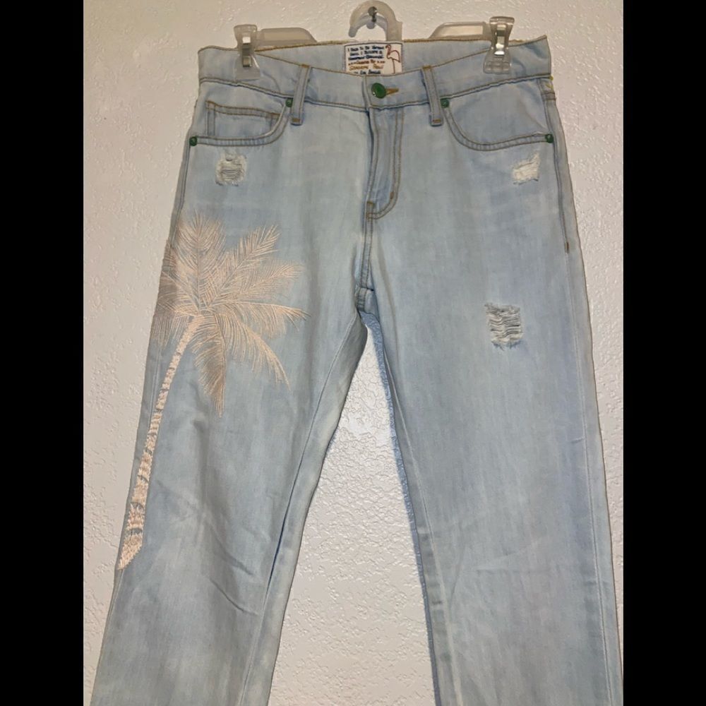 Anthropologie‎ Sandrine Rose Flamingo Palm tree Pattern Ankle Light Wash 24 - Picture 4 of 12